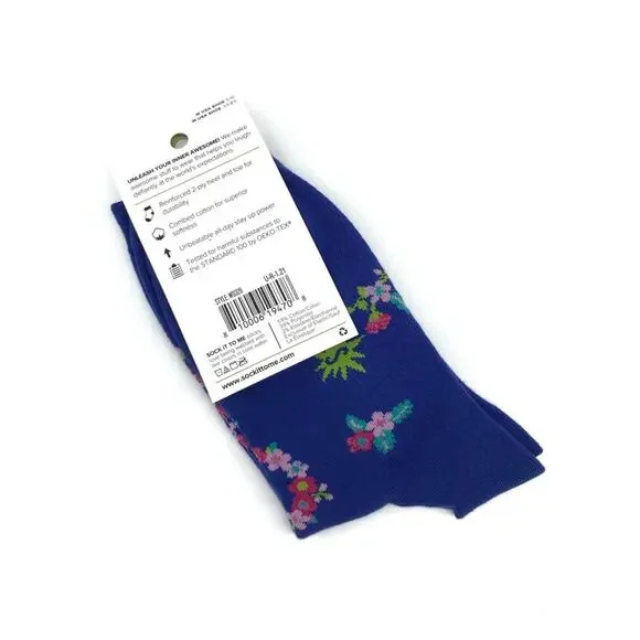 NWT FEMME-POWERMENT Sock It To Me Women's Crew Sock Royal Blue Pink W 5-10 - Picture 3 of 4